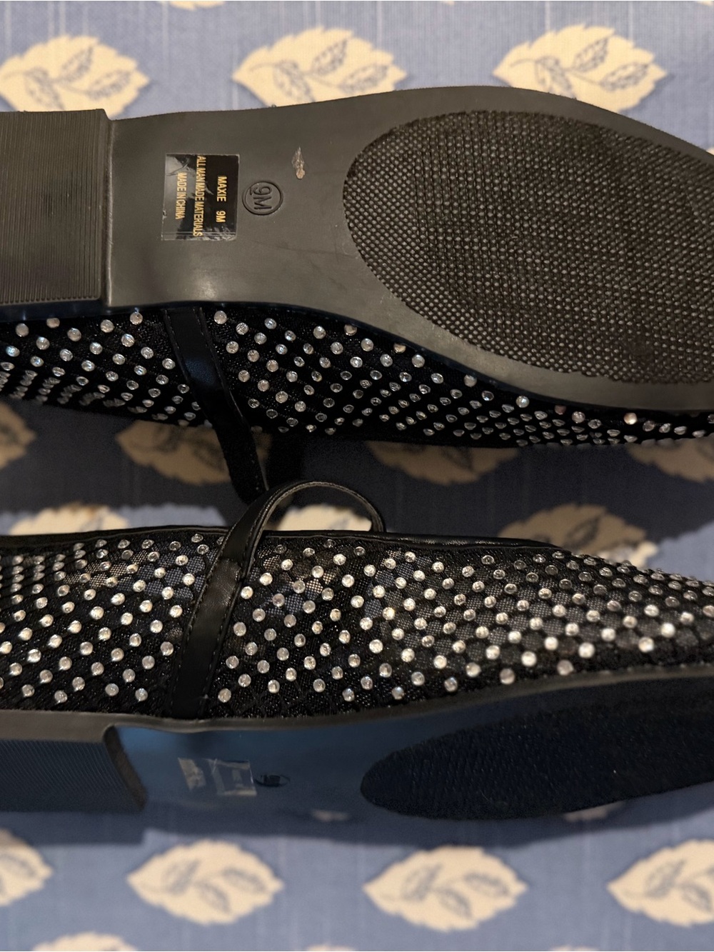Women’s Black Rhinestone Mary Jane Flats - Picture 3 of 3